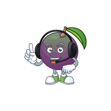 Karikatür maskotu kulaklık yıldız elma karakteri ile