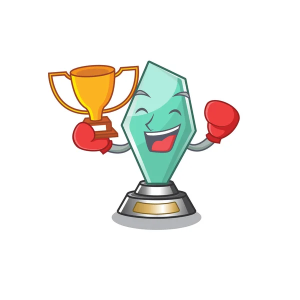 Trofeo acrílico ganador de boxeo almacenado en cajón de dibujos animados — Vector de stock