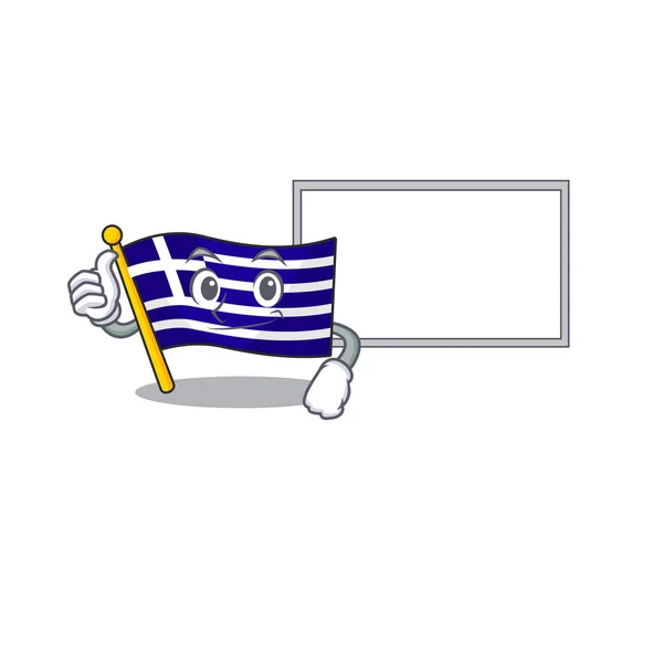 Jempol ke atas dengan papan bendera Yunani diisolasi dalam karakter - Stok Vektor