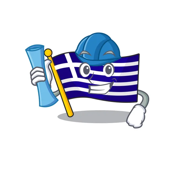 Mimar Yunanistan karakter bayrağı maskot direğine çekildi — Stok Vektör