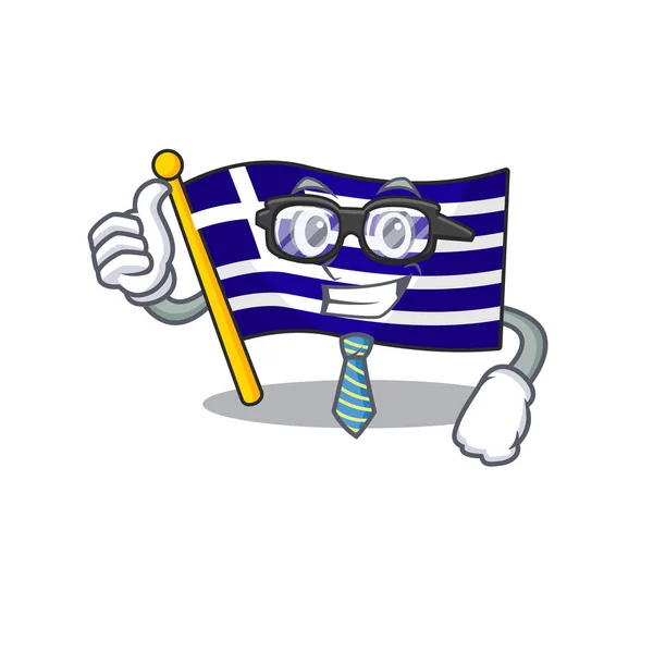 Flag karakter Businessman Greece dikibarkan pada tiang maskot - Stok Vektor