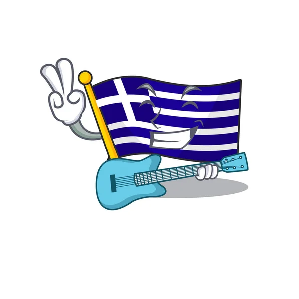 Gitar bayrağı ile Yunanistan karakteri karikatür şeklinde — Stok Vektör