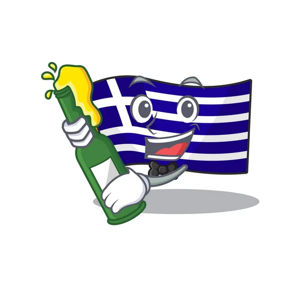 Con bandera griega cerveza colocada en armario de dibujos animados — Vector de stock