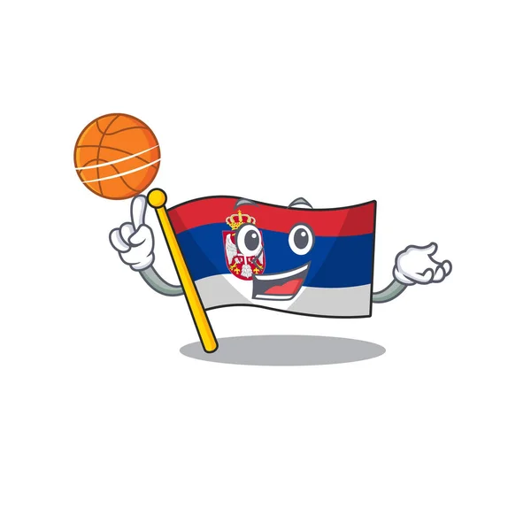 Con bandera de baloncesto serbia aislada con el personaje — Vector de stock
