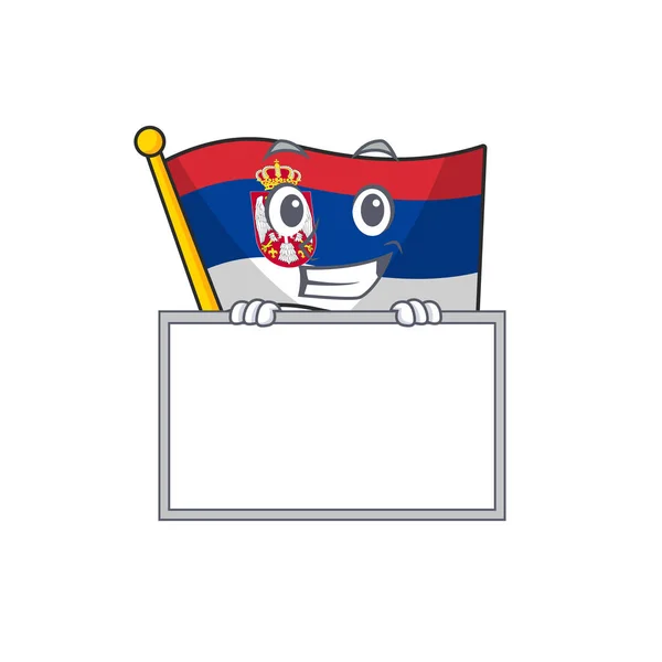 Sonriendo con serbia bandera de la junta aislado con el personaje — Vector de stock