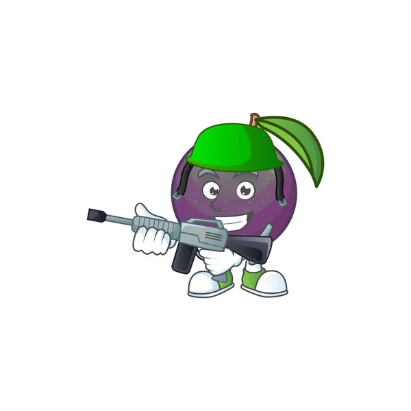 Ejército estrella manzana personaje de dibujos animados con mascota — Vector de stock