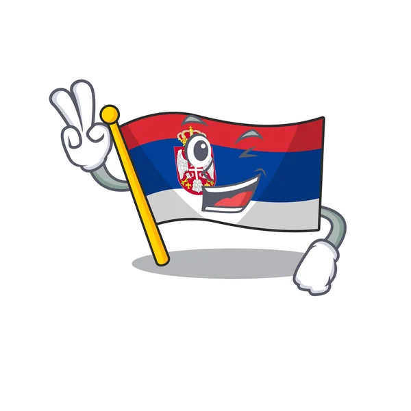 Bandera de serbia de dos dedos ondeada en poste de dibujos animados — Vector de stock