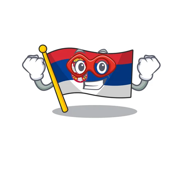 Superhelden-serbische Flagge auf Cartoon-Stange gehisst — Stockvektor