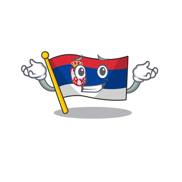 Grinande Serbien flagga flög på Cartoon Pole — Stock vektor