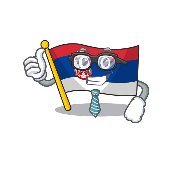 Bandera de Serbia del hombre de negocios ondeada en el poste de dibujos animados — Vector de stock