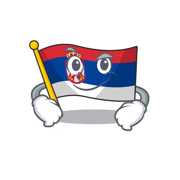 Sonriente bandera de serbia ondeada en el poste de dibujos animados — Vector de stock