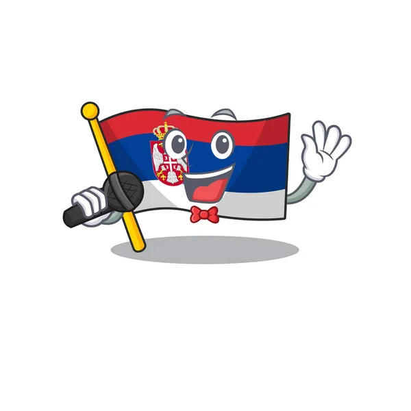 Singing flag serbia mascot shaped on cartoon — Stock Vector