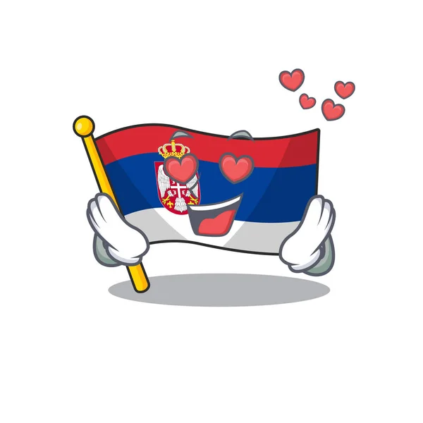 En el amor bandera serbia mascota en forma de dibujos animados — Vector de stock