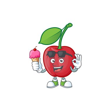 Beyaz arka planda dondurma karikatür bing kiraz ile