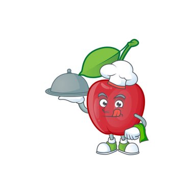Karakter maskot şeklinde tatlı gıda bing kiraz ile Şef.
