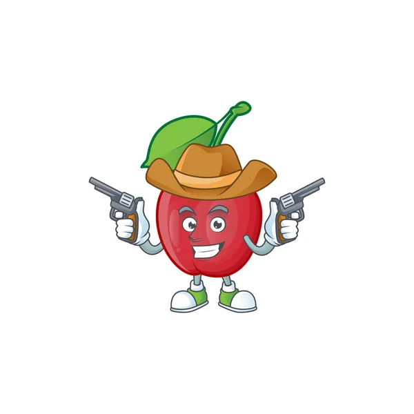 Cowboy bing ciliegie isolato mascotte nel personaggio — Vettoriale Stock