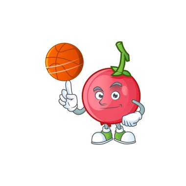 Karakter maskotu basketbol lovi lovi meyve ile