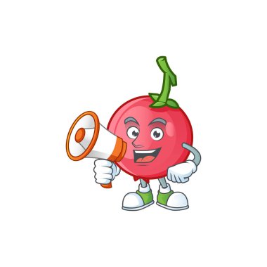 Karakter maskotu megafon lovi lovi meyve ile