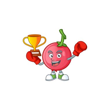 Beyaz arka plan boks kazanan maskot lovi lovi meyve