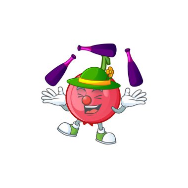 Beyaz arka plan üzerinde maskot lovi lovi meyve hokkabazlık