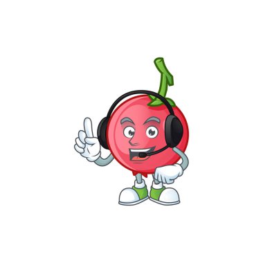 Beyaz arka plan üzerinde kulaklık maskotu lovi lovi meyve ile