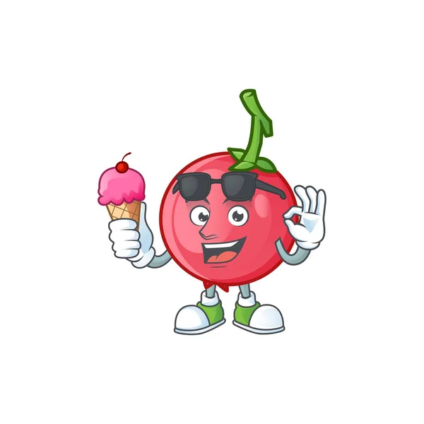 Com sorvete desenho animado lovi lovi fruta com mascote —  Vetores de Stock