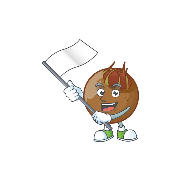 Con bandiera nespola frutta personaggio dei cartoni animati per il logo di design — Vettoriale Stock
