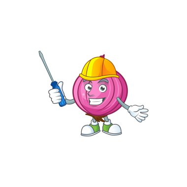 Beyaz arka planda Otomotiv çiğ kırmızı soğan karikatür