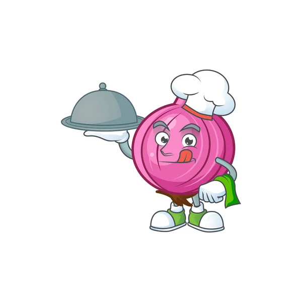 Chef com comida personagem de desenho animado cebola vermelha para cozinha — Vetor de Stock