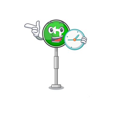 Yan maskot yolda saat sol çizgi film açmak ile