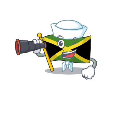 Sailor with binocular flag jamaica character shaped on mascot vector