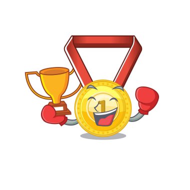 Boks galibi altın madalya karikatür duvara asılı