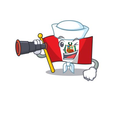 Sailor with binocular peru cartoon flag attached to wall mascot vector