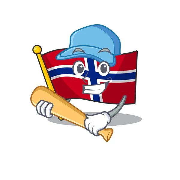 Игра в бейсбол флаг Норвегии персонаж в форме мультфильма — стоковый вектор