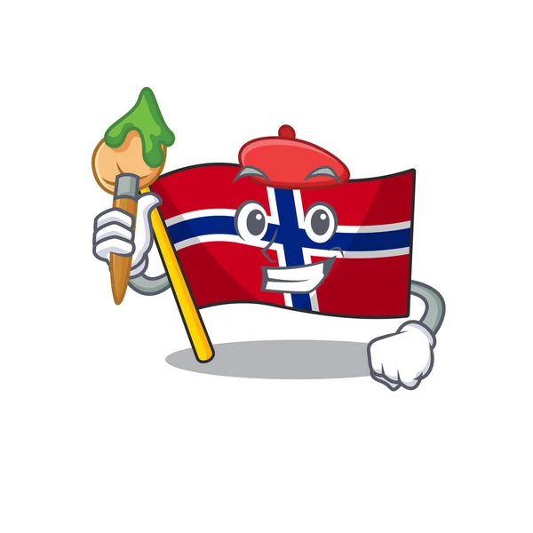 Artista bandiera norway personaggio sagomato su cartone animato — Vettoriale Stock