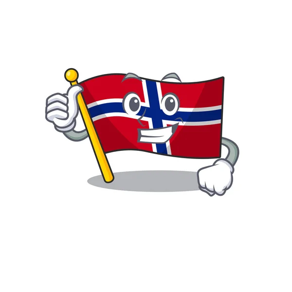 Kciuki w górę Flaga Norwegii na białym tle w maskotka — Wektor stockowy