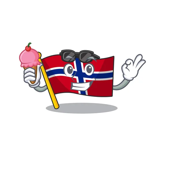 Com bandeira de sorvete norway isolado na mascote — Vetor de Stock