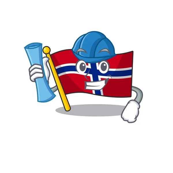 Architekt flaga Norwegii na białym tle w maskotki — Wektor stockowy