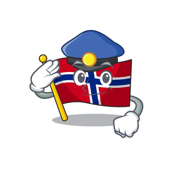 Polis bayrağı norveç karakteri karikatür şeklinde — Stok Vektör