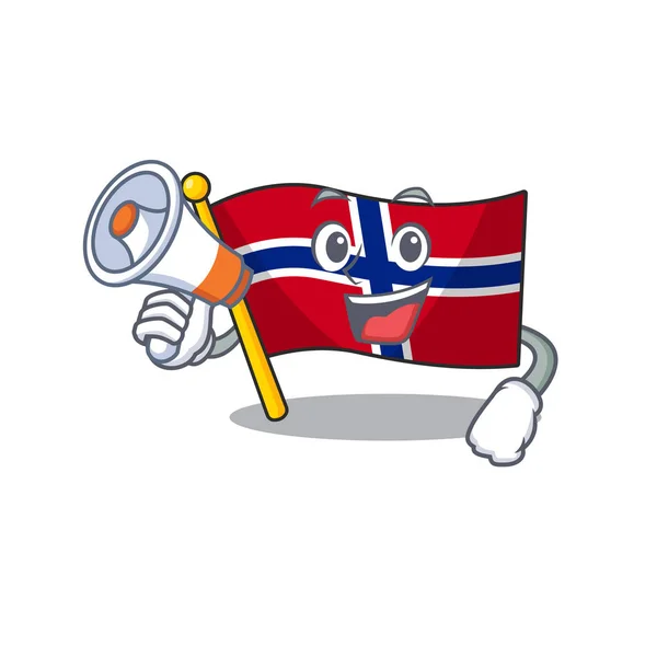 Mit Megafon-Flagge norwegische Figur auf Cartoon geformt — Stockvektor