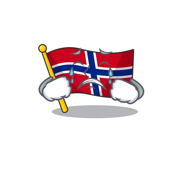 A bandeira do norway chorando é hasteada no pólo do caráter —  Vetores de Stock