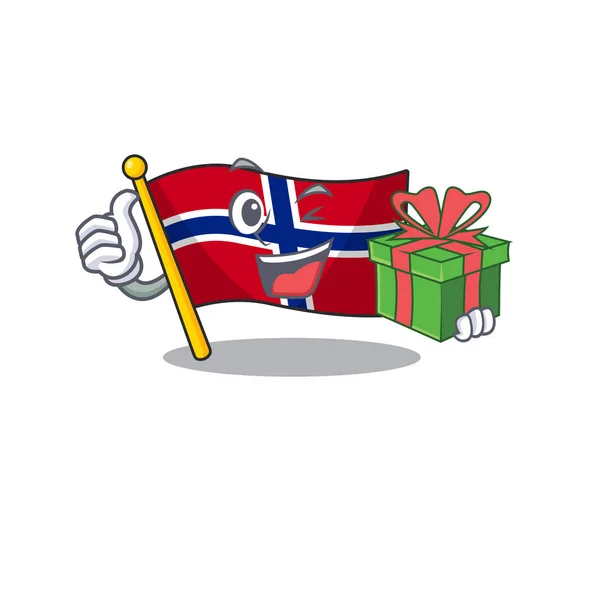 With gift norway flag is flown on character pole — Stock Vector