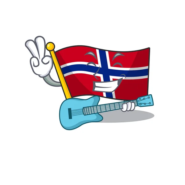 Con la bandiera norway chitarra è sventolato sul polo carattere — Vettoriale Stock