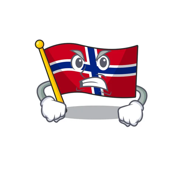 A bandeira irritada do norway é hasteada no pólo do caráter —  Vetores de Stock