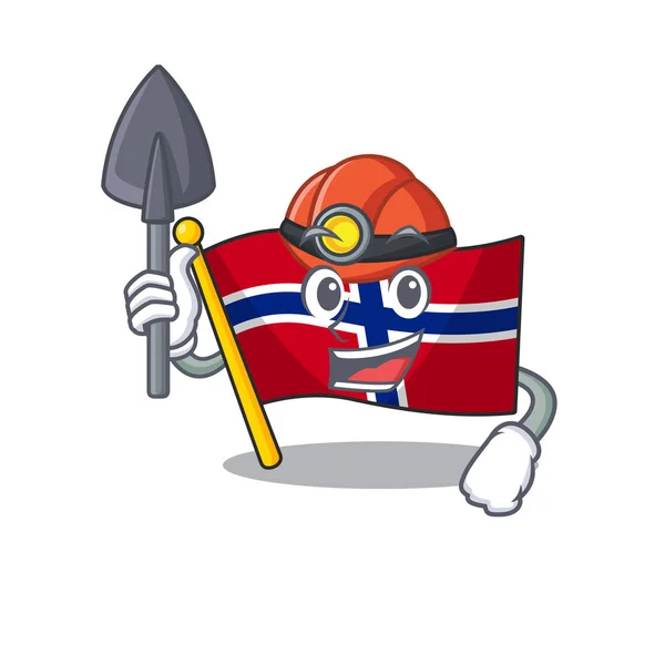 A bandeira do norway do mineiro é hasteada no pólo do caráter —  Vetores de Stock