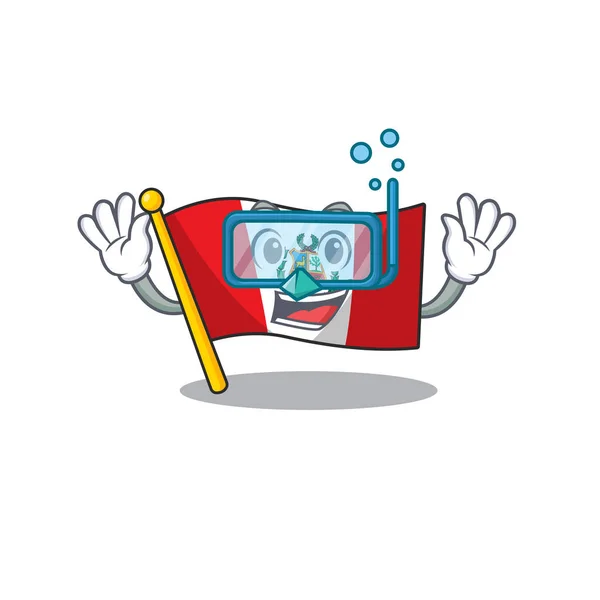 Bandera de buceo perú personaje en forma de dibujos animados — Vector de stock