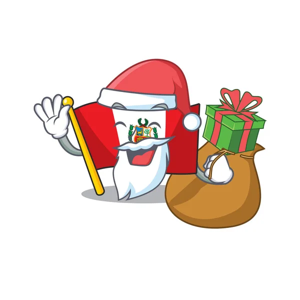 Santa with gift peru flag stored in character drawer — Stock Vector