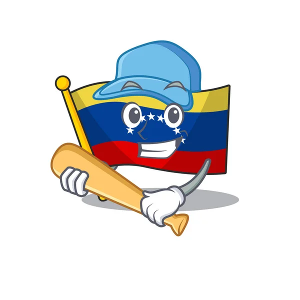 Playing baseball flag venezuela with the cartoon shape — Stock Vector