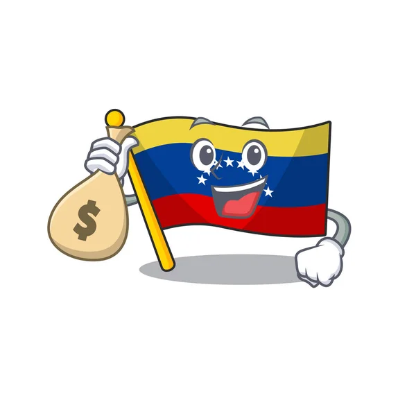 With money bag flag venezuela with the cartoon shape — Stock Vector