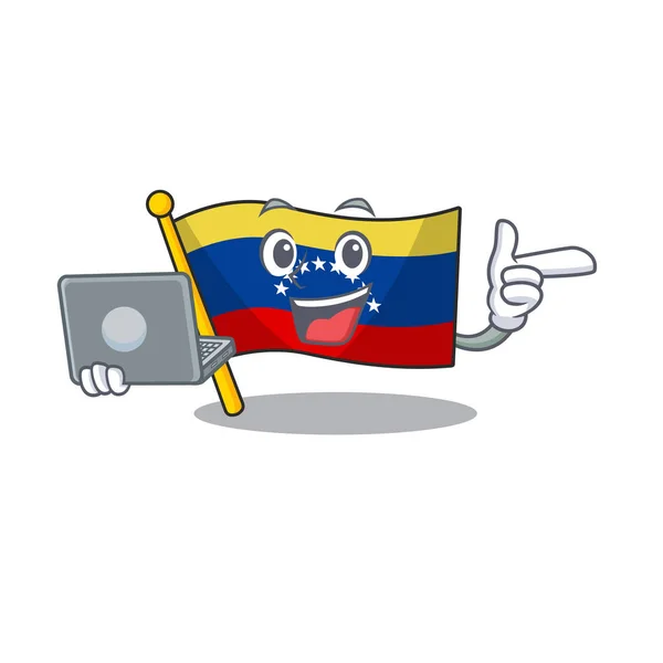 Con la bandera del ordenador portátil venezuela con la forma de dibujos animados — Vector de stock